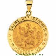 14K Yellow Gold Hollow Round St. Christopher Medal