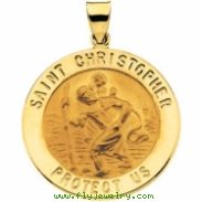 14K Yellow Gold Hollow Round St. Christopher Medal