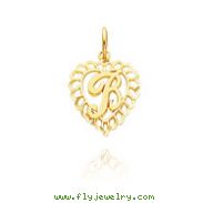 14K Yellow Gold Initial "B" Heart Charm