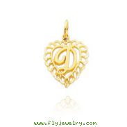 14K Yellow Gold Initial "D" Heart Charm