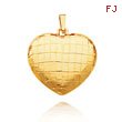 14K Yellow Gold Large Etched Puffed Heart Pendant