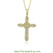 14K Yellow Gold Large Fancy Diamond Cross Necklace