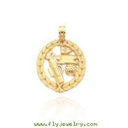 14K Yellow Gold Laurel Golf Theme Pendant