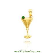 14K Yellow Gold Martini Glass with Green CZ Olive Charm