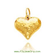 14K Yellow Gold Medium Hollow Hammered Heart Charm