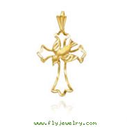 14K Yellow Gold Open Cross with Dove Pendant