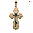 14K Yellow Gold Orthodox Cross Pendant With Blue Inlay
