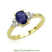 14K Yellow Gold Oval Sapphire & Round Diamond Cluster Ring