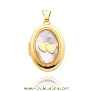 14K Yellow Gold Oval-Shaped Double Heart Mother of Pearl Locket