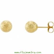 14K Yellow Gold Pair Ball Earring With Star Dust Finish And Backs