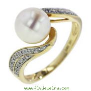 14K Yellow Gold Pearl & Diamond Ring