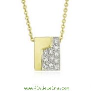 14K Yellow Gold Polished & Diamond-Studded Square Necklace