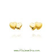 14K Yellow Gold Polished & Satin Double Heart Post Earrings