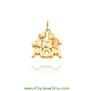 14K Yellow Gold Polished "Mom" with Angel Charm