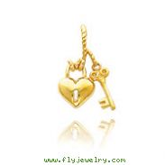 14K Yellow Gold Polished Heart Lock & Key Pendant