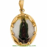 14K Yellow Gold Porcelain Lady Of Guadalupe Pendant