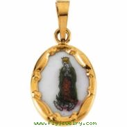 14K Yellow Gold Porcelain Lady Of Guadalupe Pendant