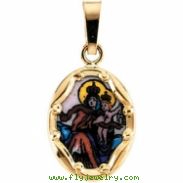 14K Yellow Gold Porcelain Scapular Pendant