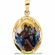 14K Yellow Gold Porcelain Scapular Pendant