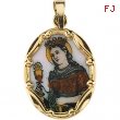 14K Yellow Gold Porcelain St. Barbara Pendant