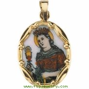 14K Yellow Gold Porcelain St. Barbara Pendant