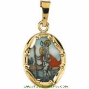 14K Yellow Gold Porcelain St.christopher Pendant