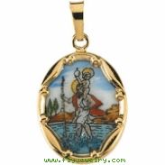 14K Yellow Gold Porcelain St.christopher Pendant