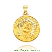 14K Yellow Gold Round Head of Christ Medal