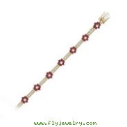 14K Yellow Gold Ruby & Diamond Floral Design Bracelet
