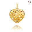 14K Yellow Gold Small Cut-Out Floral Puffed Heart Pendant
