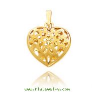 14K Yellow Gold Small Cut-Out Floral Puffed Heart Pendant