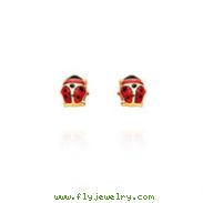 14K Yellow Gold Small Enameled Ladybug Post Earrings