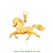 14K Yellow Gold Solid Horse Pendant