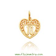 14K Yellow Gold Sweet "16" Heart Charm