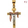 14K Yellow Gold Tricolor Crucifix With Shroud Pendant