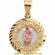 14K Yellow Gold Tricolor Mi Primera Communion (1st Holy Communion) Medal