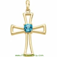 14K Yellow Gold X Genuine Swiss Blue Topaz Cross