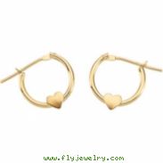 14K Yellow PAIR 12.00 MM CHILDRENS HOOP WITH HEART EARRING Youth Hoop With Heart Earr