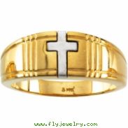 14K Yellow White Gold Gents Two Tone Cross Duo Band