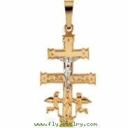 14K Yellow White Gold Two Tone Cara Vaca Cross Pendant