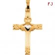 14K Yellow White Gold Two Tone Claddagh Cross Pendant