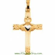 14K Yellow White Gold Two Tone Claddagh Cross Pendant