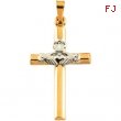 14K Yellow White Gold Two Tone Claddagh Cross Pendant