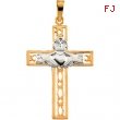 14K Yellow White Gold Two Tone Claddagh Cross Pendant