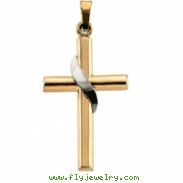 14K Yellow White Gold Two Tone Cross Pendant