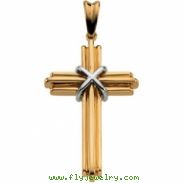 14K Yellow White Gold Two Tone Cross Pendant