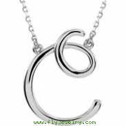 14kt White C 16" Polished SCRIPT INITIAL NECKLACE