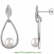 14kt White EARRINGS Complete with Stone NONE ROUND 06.00 MM PEARL Polished FRESHWATER CULTURED PEARL