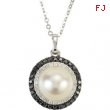 14kt White NECKLACE Complete with Stone 18.00 INCH DROP 08.00 MM PEARL Polished 1/4CTW DIA AND PEARL