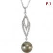 14kt White NECKLACE Complete with Stone 18.00 INCH ROUND 09.00 MM PEARL Polished 3/4CTW DIA AND PEAR